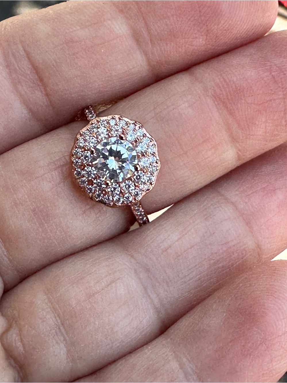 Charmed Aroma Rose Gold Halo Cocktail Ring with Clear Center Stone